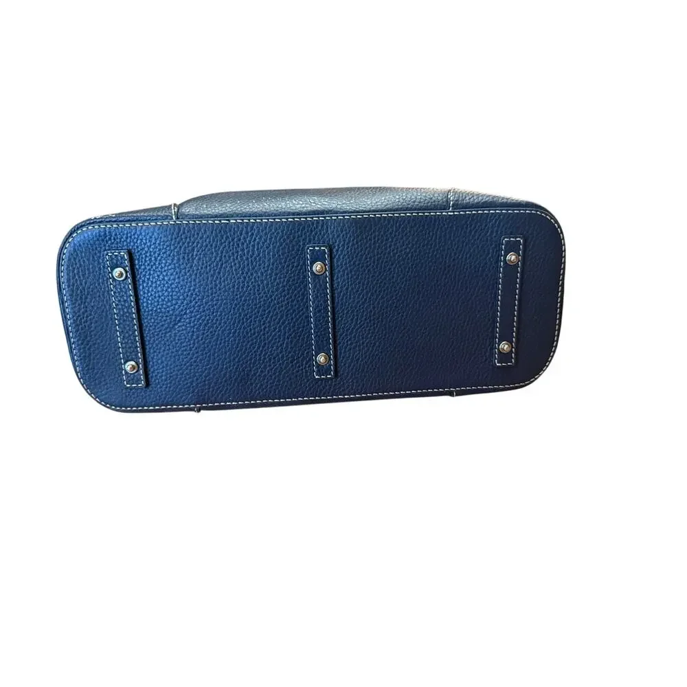 Dooney and Bourke Marine blue pebbled leather domed satchel w/wristlet key fob